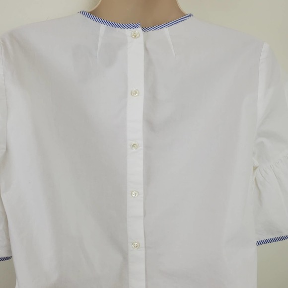 J. CREW | BABY DOLL BUTTON DOWN BACK BELL SLEEVE COTTON WHITE STRIPE TOP WOMEN 0 - Picture 10 of 17